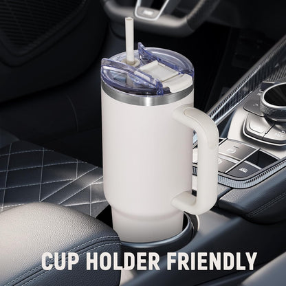 40 oz Tumbler With Handle and Straw, Insulated Tumbler With Leakproof Lids, Stainless Steel|BPA-Free, Cold for 24 H (Lavender)