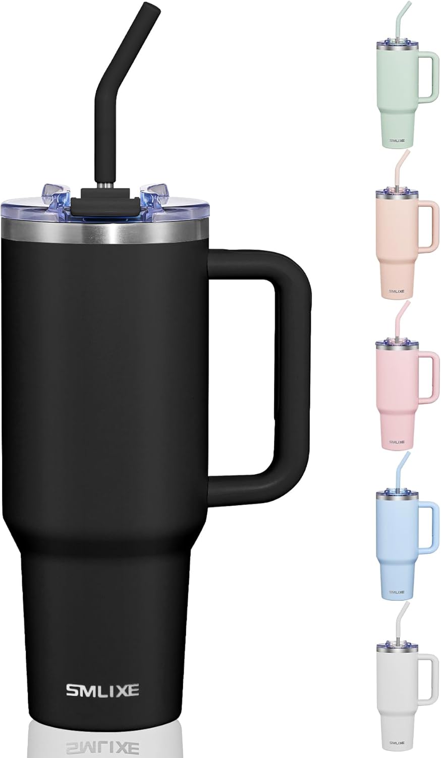 40 oz Tumbler With Handle and Straw, Insulated Tumbler With Leakproof Lids, Stainless Steel|BPA-Free, Cold for 24 H (Lavender)