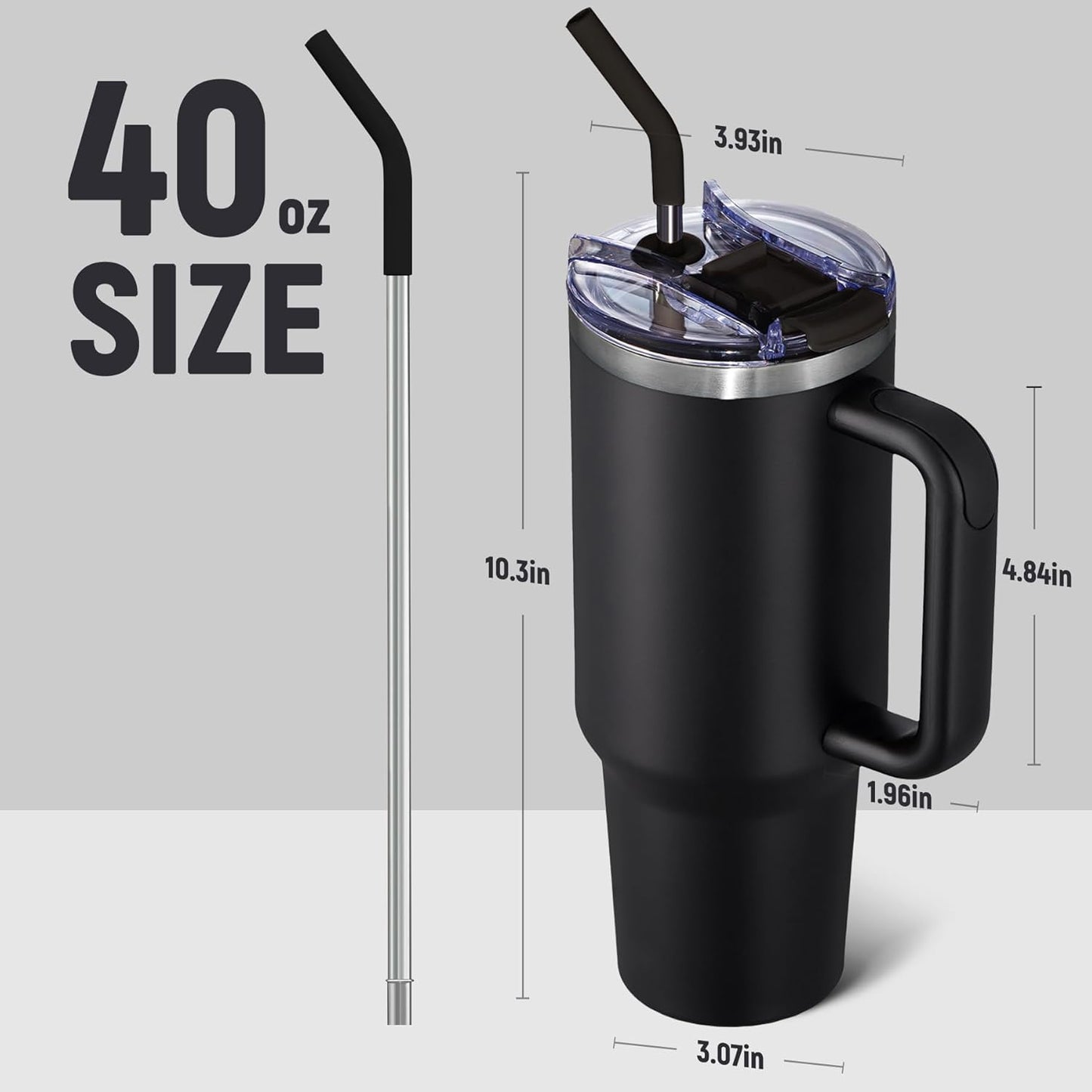 40 oz Tumbler With Handle and Straw, Insulated Tumbler With Leakproof Lids, Stainless Steel|BPA-Free, Cold for 24 H (Lavender)