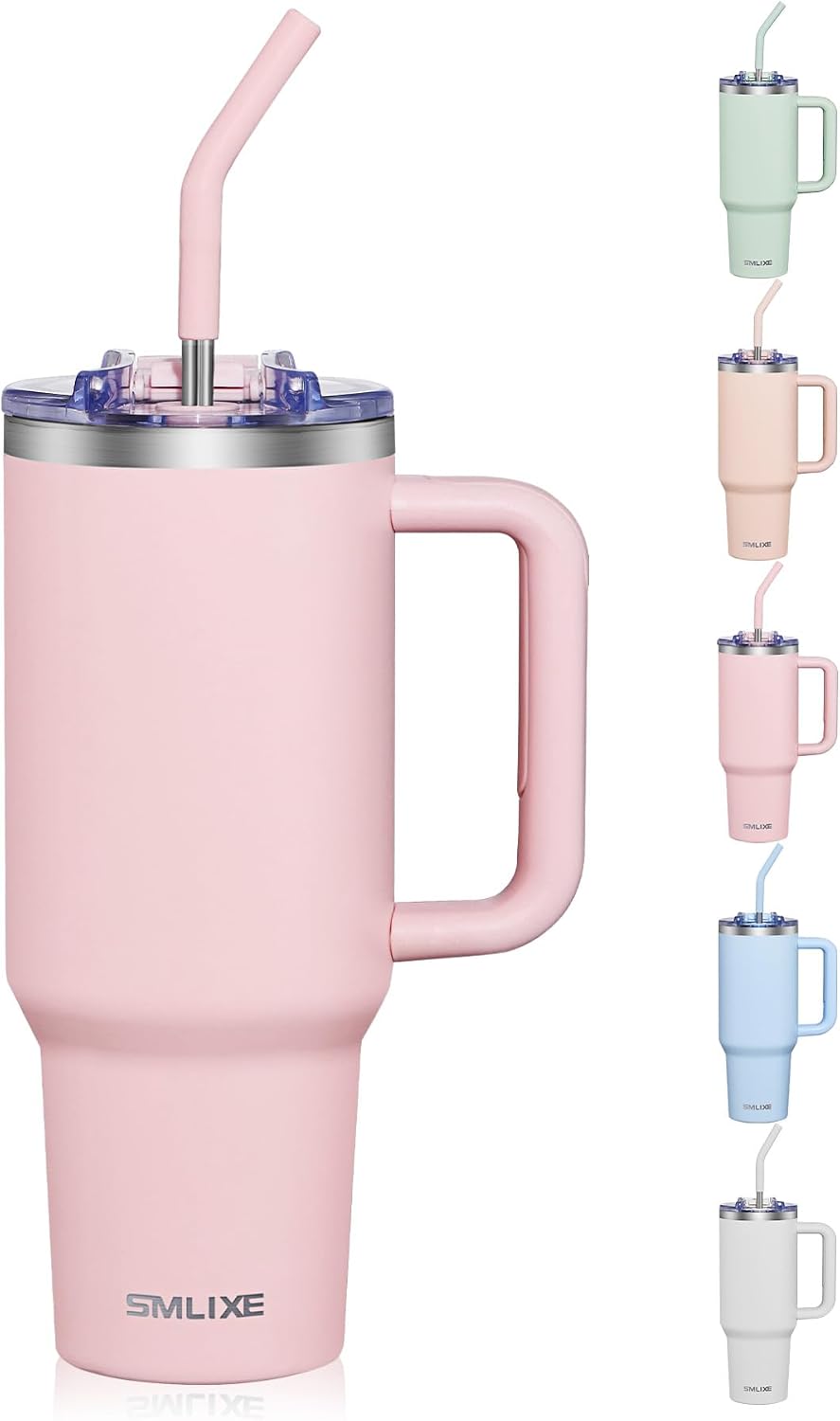 40 oz Tumbler With Handle and Straw, Insulated Tumbler With Leakproof Lids, Stainless Steel|BPA-Free, Cold for 24 H (Lavender)