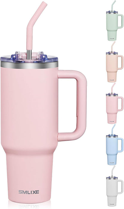 40 oz Tumbler With Handle and Straw, Insulated Tumbler With Leakproof Lids, Stainless Steel|BPA-Free, Cold for 24 H (Lavender)