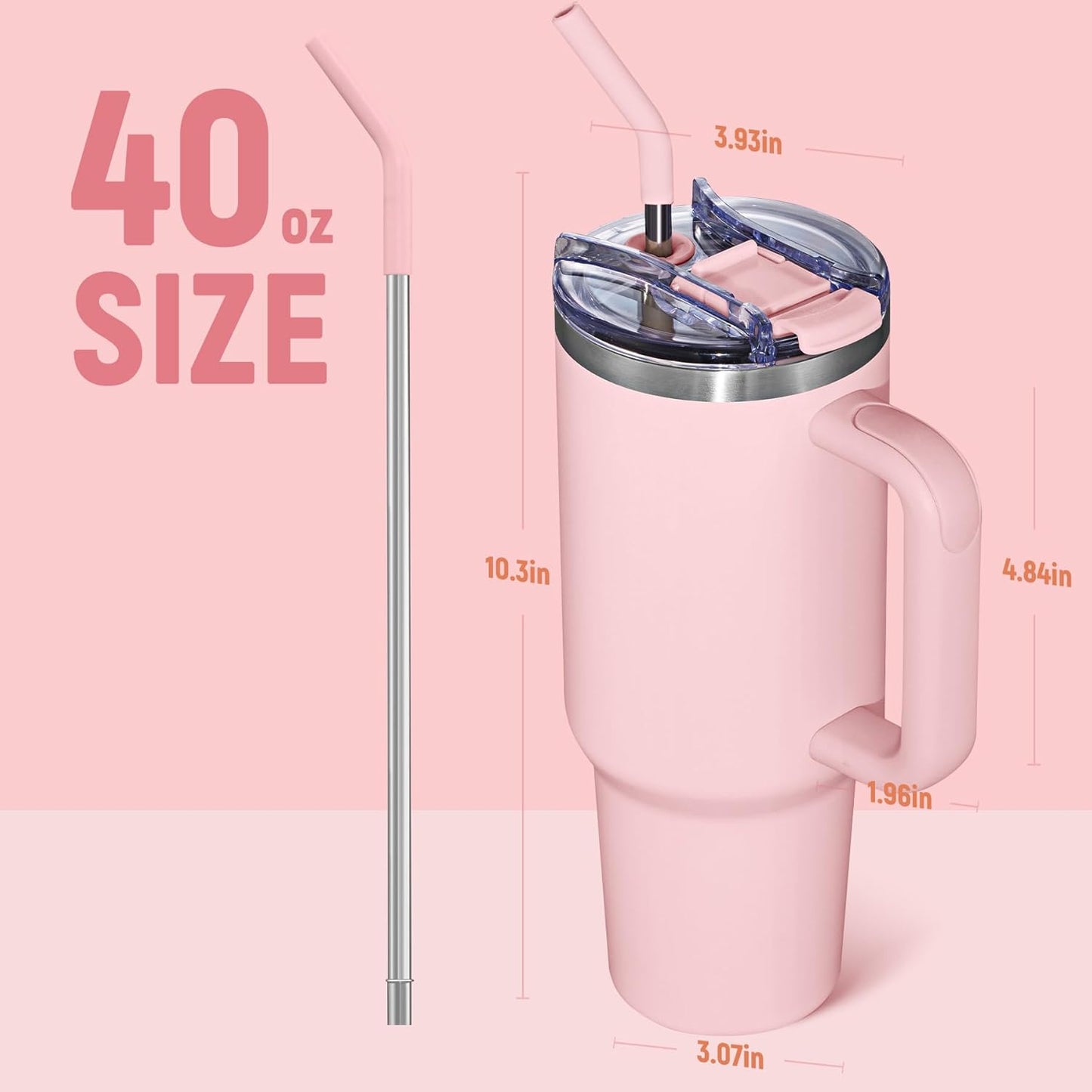 40 oz Tumbler With Handle and Straw, Insulated Tumbler With Leakproof Lids, Stainless Steel|BPA-Free, Cold for 24 H (Lavender)