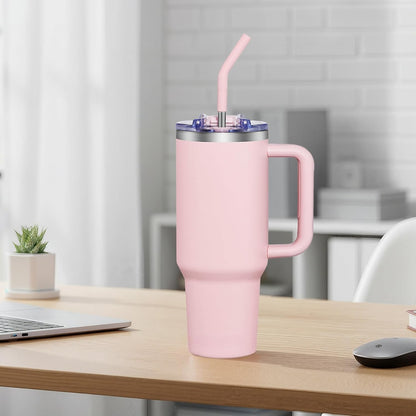 40 oz Tumbler With Handle and Straw, Insulated Tumbler With Leakproof Lids, Stainless Steel|BPA-Free, Cold for 24 H (Lavender)