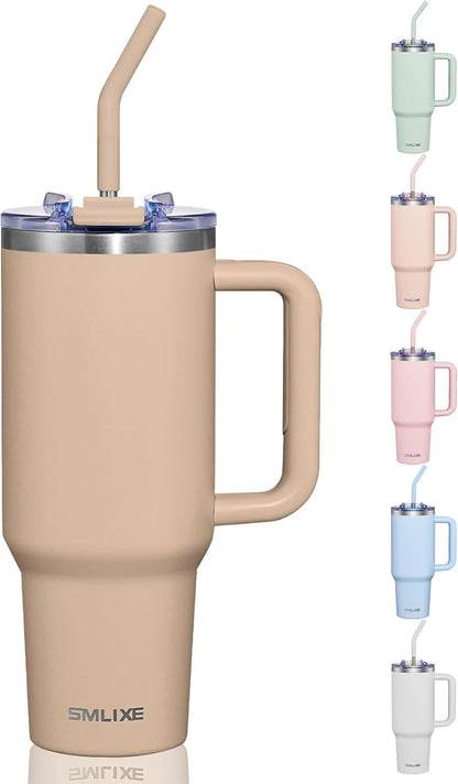 40 oz Tumbler With Handle and Straw, Insulated Tumbler With Leakproof Lids, Stainless Steel|BPA-Free, Cold for 24 H (Lavender)