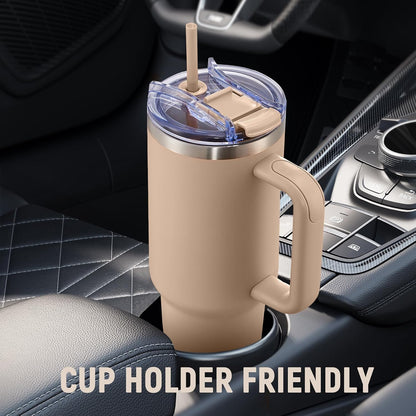 40 oz Tumbler With Handle and Straw, Insulated Tumbler With Leakproof Lids, Stainless Steel|BPA-Free, Cold for 24 H (Lavender)