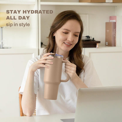 40 oz Tumbler With Handle and Straw, Insulated Tumbler With Leakproof Lids, Stainless Steel|BPA-Free, Cold for 24 H (Lavender)
