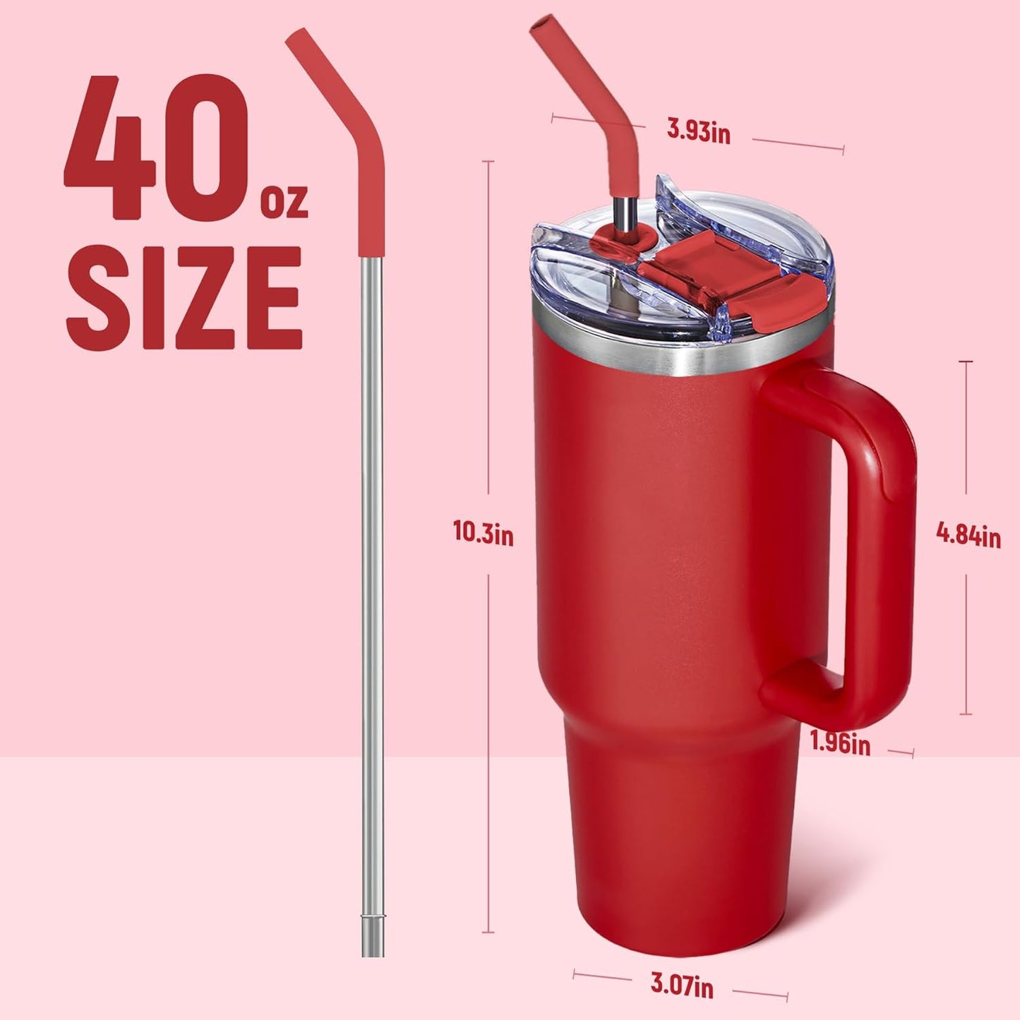 40 oz Tumbler With Handle and Straw, Insulated Tumbler With Leakproof Lids, Stainless Steel|BPA-Free, Cold for 24 H (Lavender)