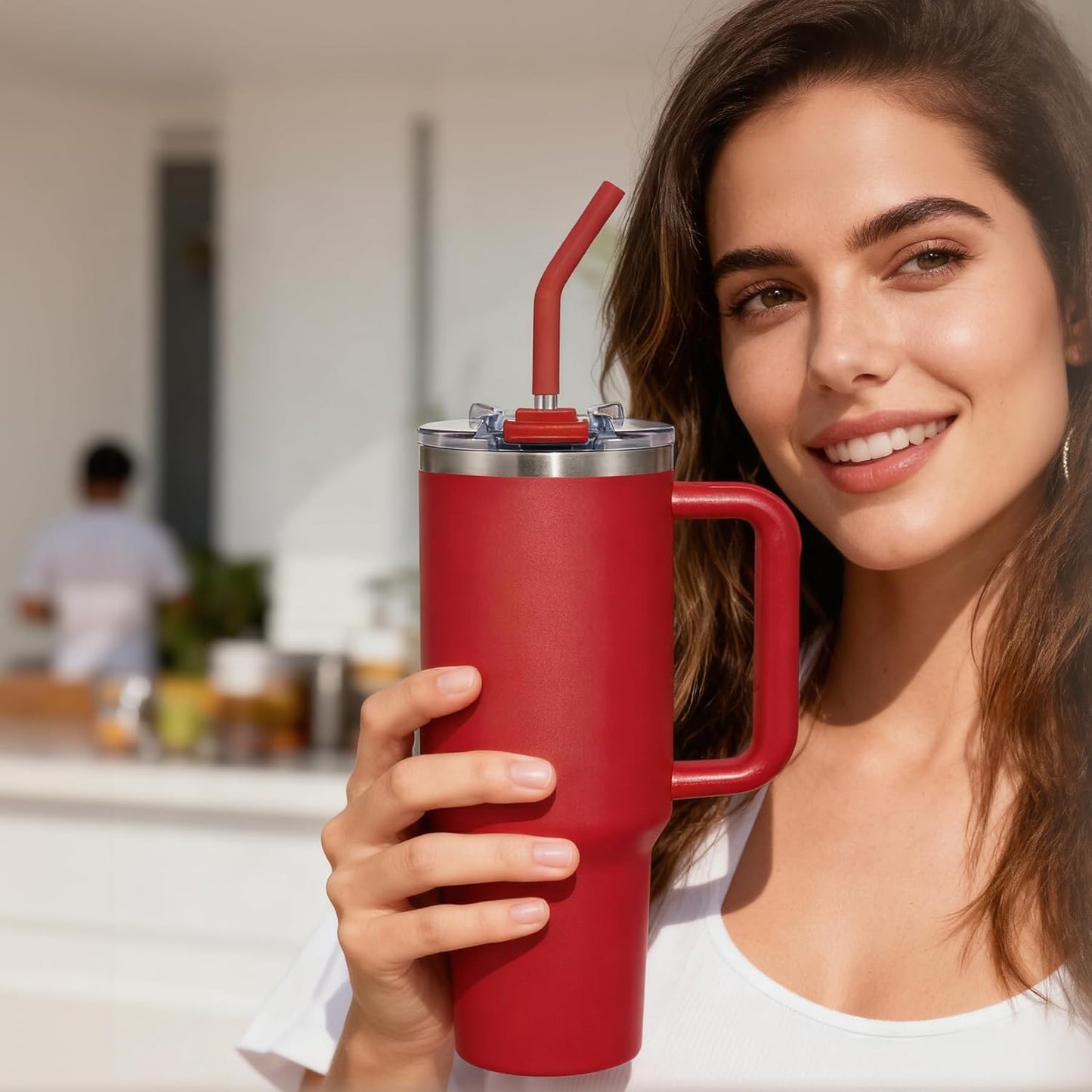 40 oz Tumbler With Handle and Straw, Insulated Tumbler With Leakproof Lids, Stainless Steel|BPA-Free, Cold for 24 H (Lavender)