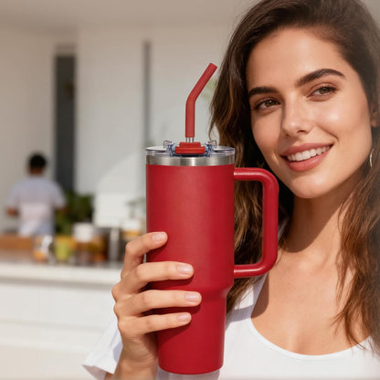 40 oz Tumbler With Handle and Straw, Insulated Tumbler With Leakproof Lids, Stainless Steel|BPA-Free, Cold for 24 H (Lavender)