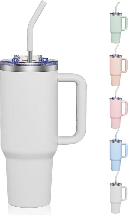 40 oz Tumbler With Handle and Straw, Insulated Tumbler With Leakproof Lids, Stainless Steel|BPA-Free, Cold for 24 H (Lavender)