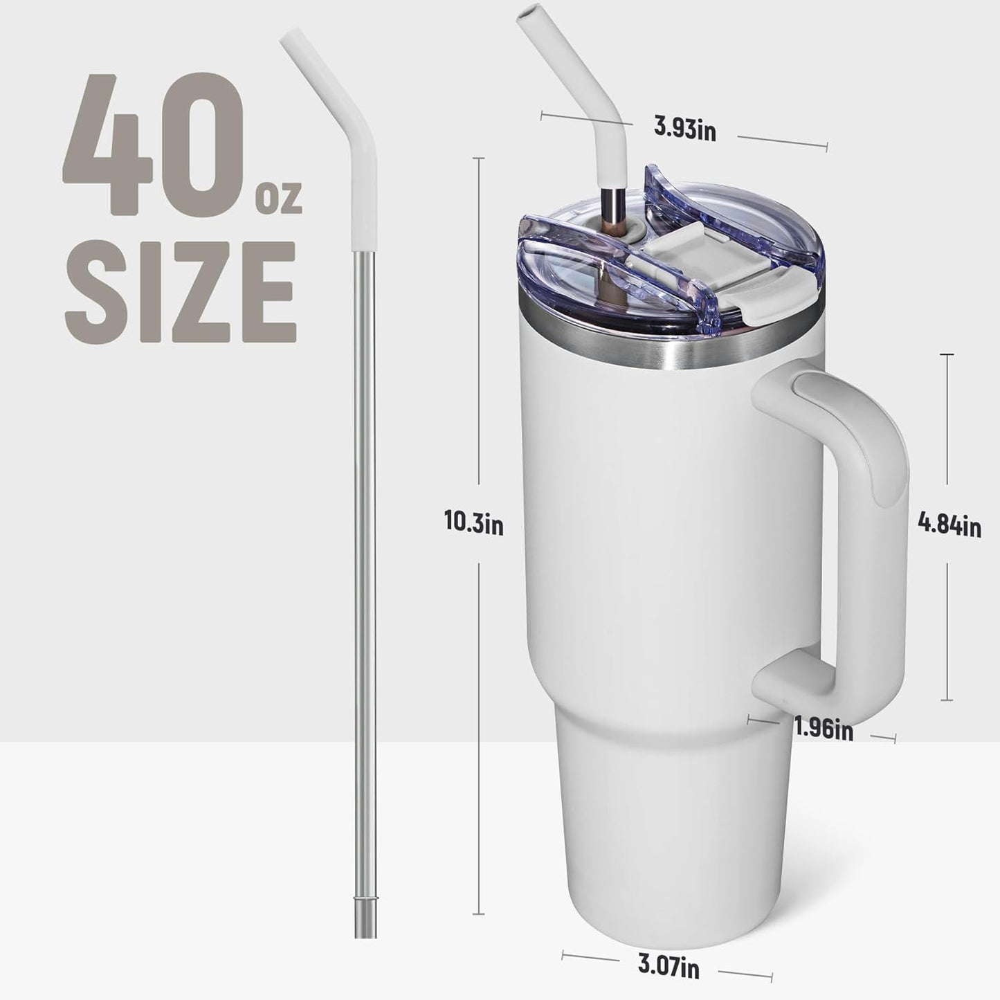 40 oz Tumbler With Handle and Straw, Insulated Tumbler With Leakproof Lids, Stainless Steel|BPA-Free, Cold for 24 H (Lavender)