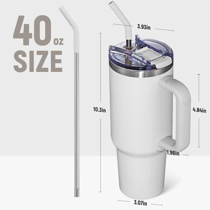 40 oz Tumbler With Handle and Straw, Insulated Tumbler With Leakproof Lids, Stainless Steel|BPA-Free, Cold for 24 H (Lavender)