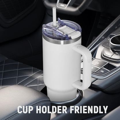 40 oz Tumbler With Handle and Straw, Insulated Tumbler With Leakproof Lids, Stainless Steel|BPA-Free, Cold for 24 H (Lavender)