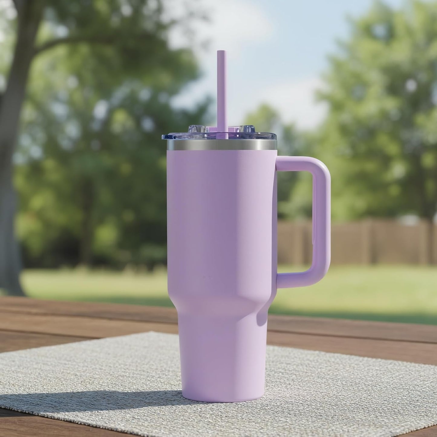 40 oz Tumbler With Handle and Straw, Insulated Tumbler With Leakproof Lids, Stainless Steel|BPA-Free, Cold for 24 H (Lavender)