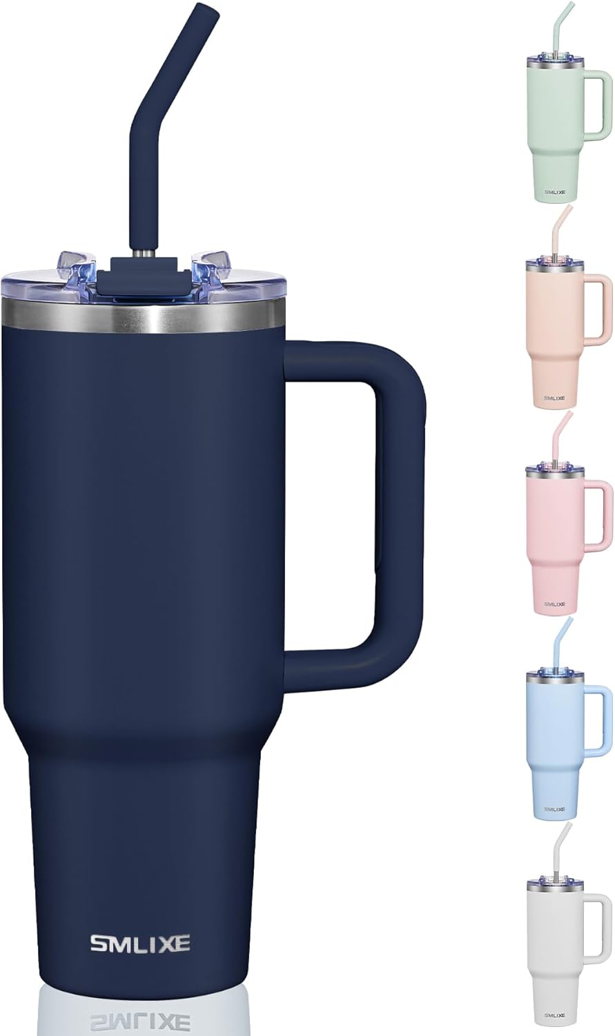 40 oz Tumbler With Handle and Straw, Insulated Tumbler With Leakproof Lids, Stainless Steel|BPA-Free, Cold for 24 H (Lavender)