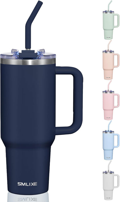 40 oz Tumbler With Handle and Straw, Insulated Tumbler With Leakproof Lids, Stainless Steel|BPA-Free, Cold for 24 H (Lavender)