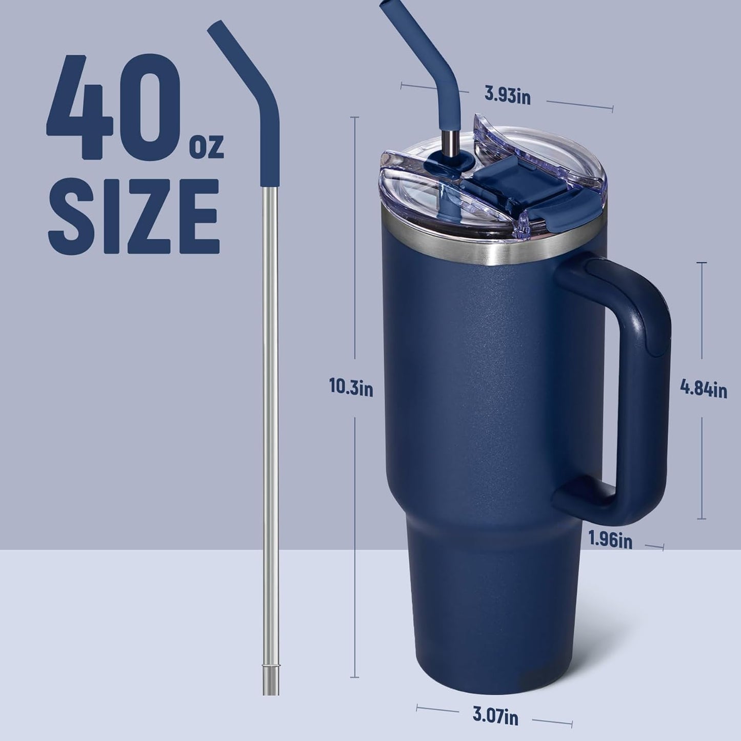 40 oz Tumbler With Handle and Straw, Insulated Tumbler With Leakproof Lids, Stainless Steel|BPA-Free, Cold for 24 H (Lavender)