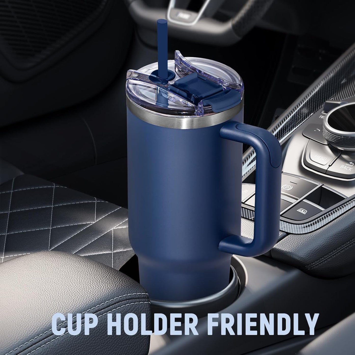 40 oz Tumbler With Handle and Straw, Insulated Tumbler With Leakproof Lids, Stainless Steel|BPA-Free, Cold for 24 H (Lavender)