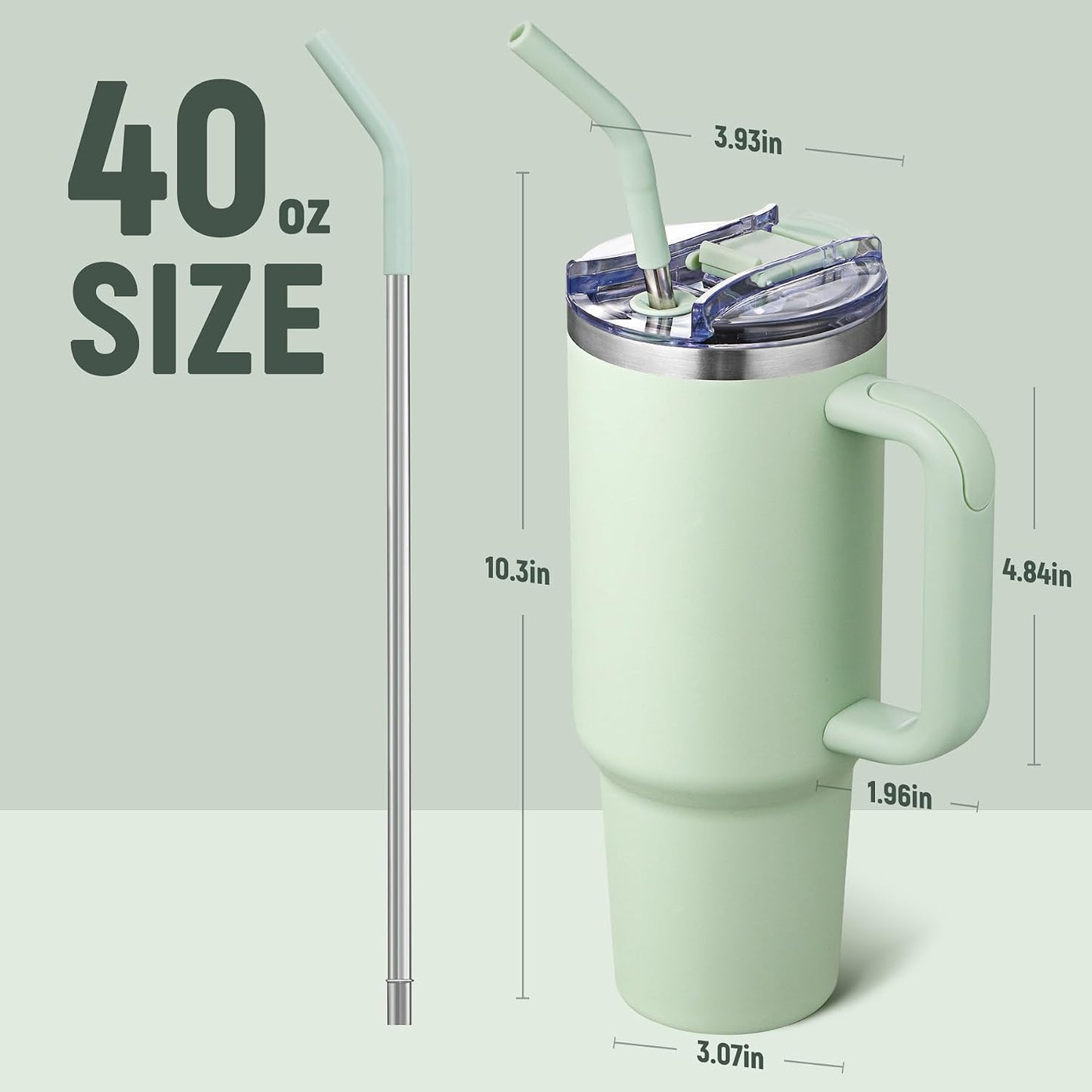 40 oz Tumbler With Handle and Straw, Insulated Tumbler With Leakproof Lids, Stainless Steel|BPA-Free, Cold for 24 H (Lavender)