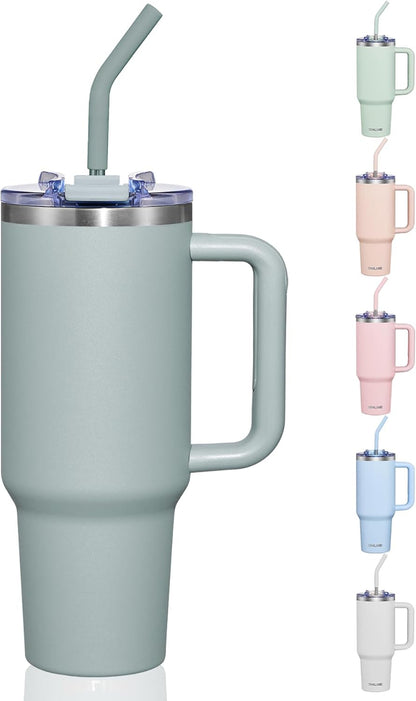 40 oz Tumbler With Handle and Straw, Insulated Tumbler With Leakproof Lids, Stainless Steel|BPA-Free, Cold for 24 H (Lavender)