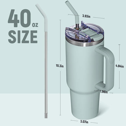 40 oz Tumbler With Handle and Straw, Insulated Tumbler With Leakproof Lids, Stainless Steel|BPA-Free, Cold for 24 H (Lavender)