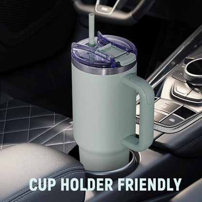 40 oz Tumbler With Handle and Straw, Insulated Tumbler With Leakproof Lids, Stainless Steel|BPA-Free, Cold for 24 H (Lavender)