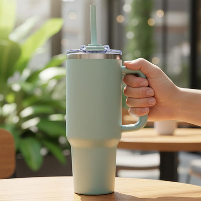 40 oz Tumbler With Handle and Straw, Insulated Tumbler With Leakproof Lids, Stainless Steel|BPA-Free, Cold for 24 H (Lavender)