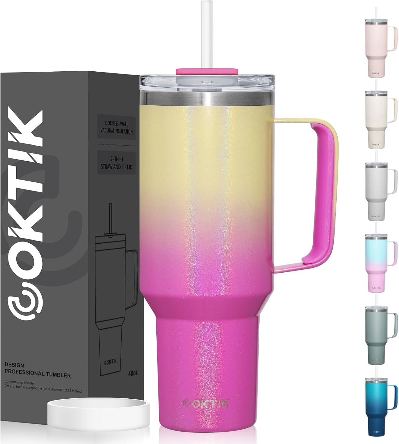 40 oz Tumbler With Handle and Straw, Insulated Tumbler With Leakproof Lids, Stainless Steel|BPA-Free, Cold for 24 H (Lavender)