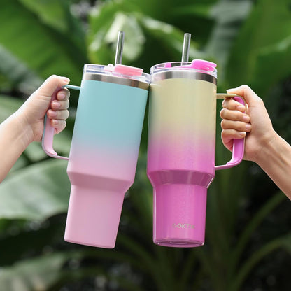 40 oz Tumbler With Handle and Straw, Insulated Tumbler With Leakproof Lids, Stainless Steel|BPA-Free, Cold for 24 H (Lavender)