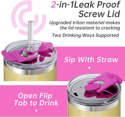 40 oz Tumbler With Handle and Straw, Insulated Tumbler With Leakproof Lids, Stainless Steel|BPA-Free, Cold for 24 H (Lavender)