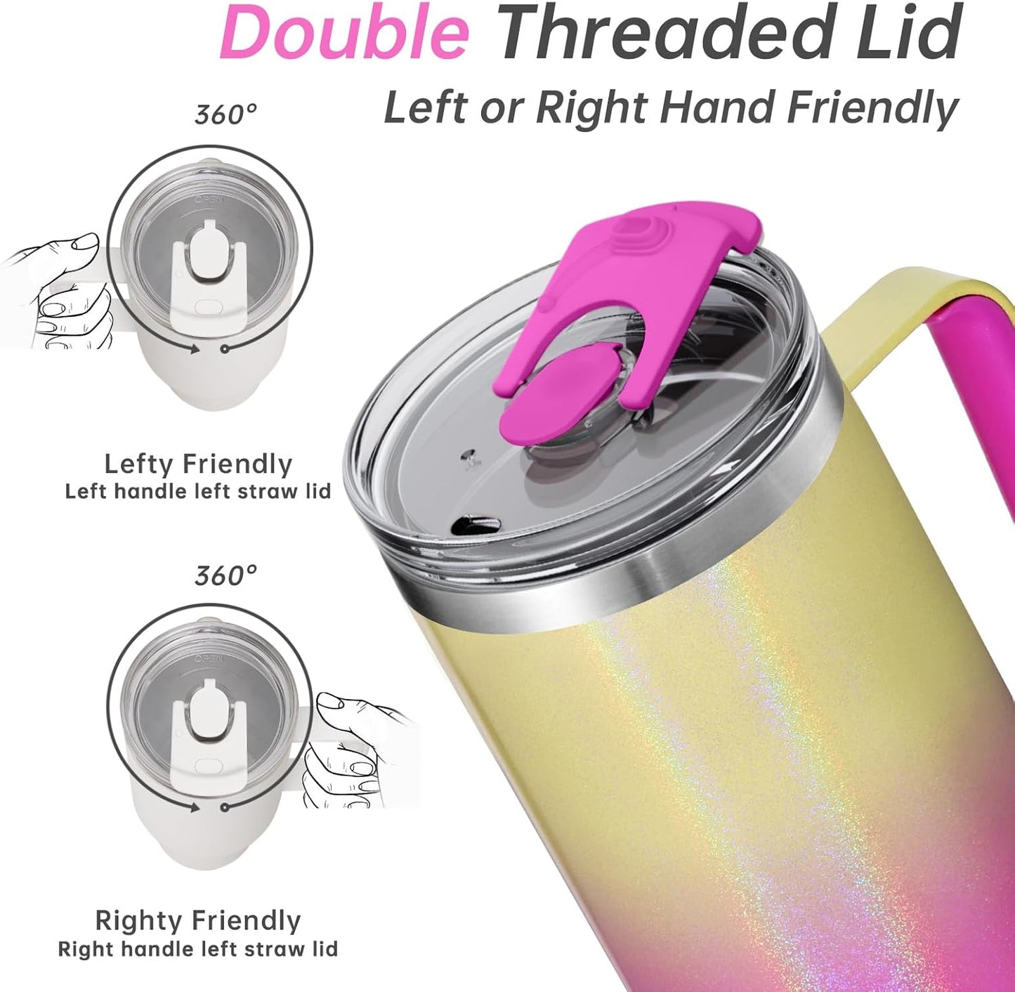 40 oz Tumbler With Handle and Straw, Insulated Tumbler With Leakproof Lids, Stainless Steel|BPA-Free, Cold for 24 H (Lavender)