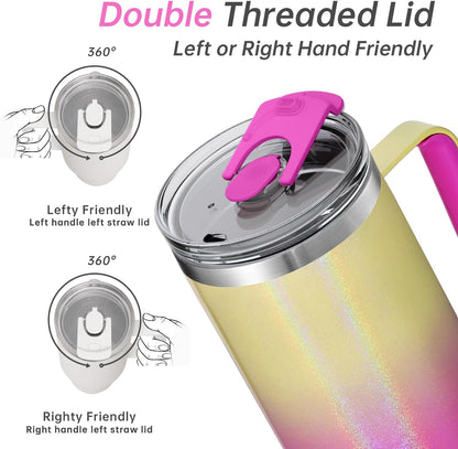 40 oz Tumbler With Handle and Straw, Insulated Tumbler With Leakproof Lids, Stainless Steel|BPA-Free, Cold for 24 H (Lavender)