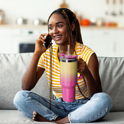 40 oz Tumbler With Handle and Straw, Insulated Tumbler With Leakproof Lids, Stainless Steel|BPA-Free, Cold for 24 H (Lavender)