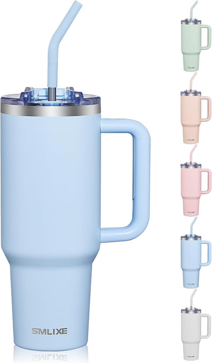 40 oz Tumbler With Handle and Straw, Insulated Tumbler With Leakproof Lids, Stainless Steel|BPA-Free, Cold for 24 H (Lavender)
