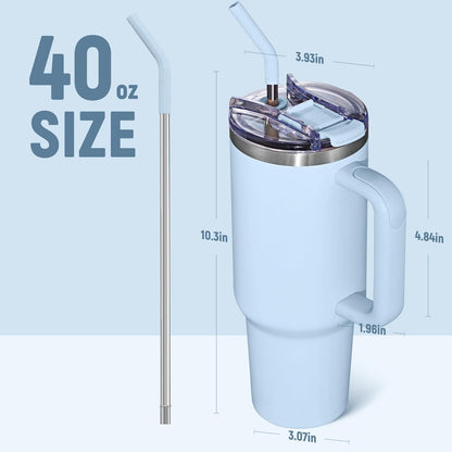 40 oz Tumbler With Handle and Straw, Insulated Tumbler With Leakproof Lids, Stainless Steel|BPA-Free, Cold for 24 H (Lavender)