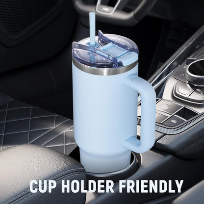 40 oz Tumbler With Handle and Straw, Insulated Tumbler With Leakproof Lids, Stainless Steel|BPA-Free, Cold for 24 H (Lavender)