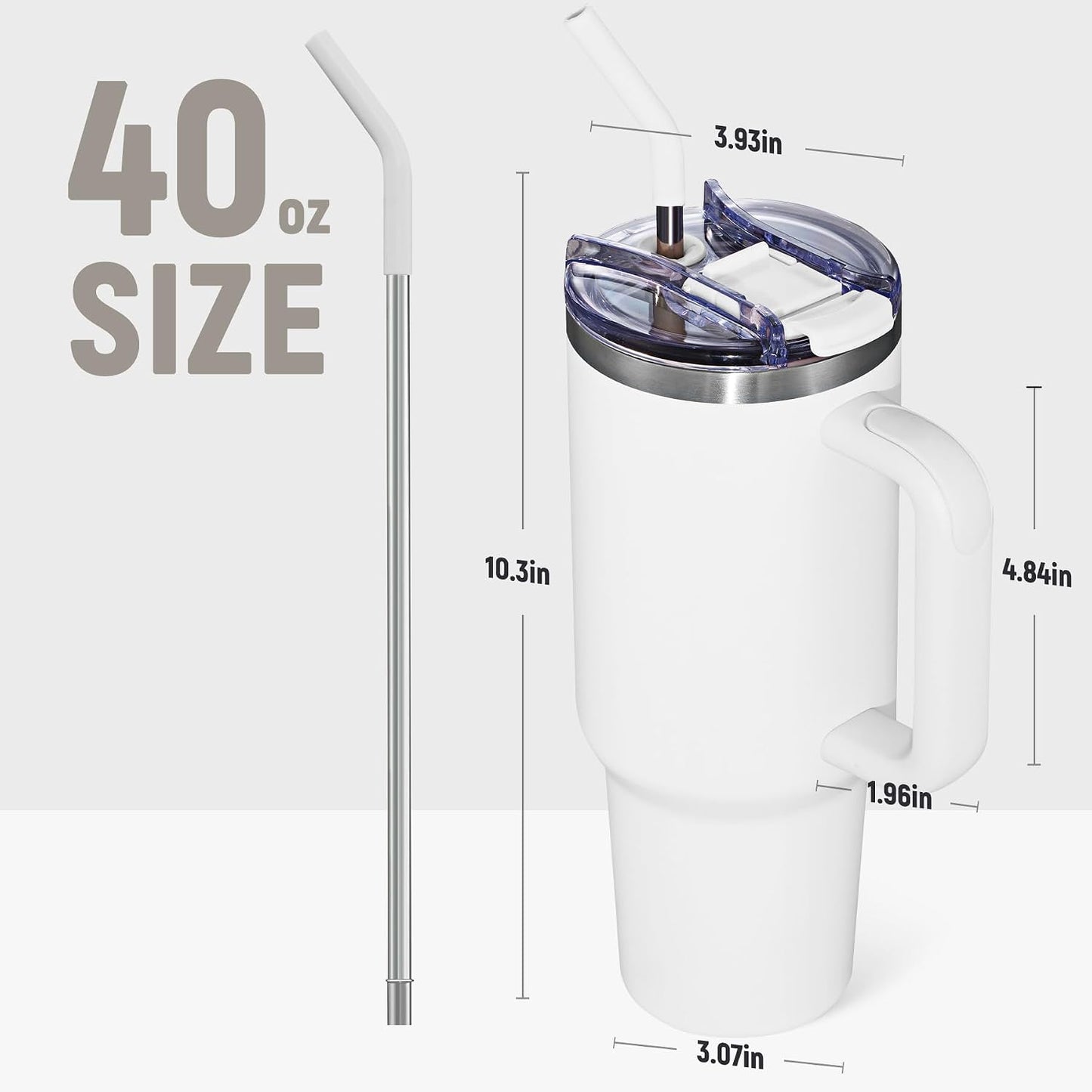 40 oz Tumbler With Handle and Straw, Insulated Tumbler With Leakproof Lids, Stainless Steel|BPA-Free, Cold for 24 H (Lavender)