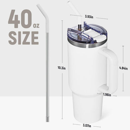 40 oz Tumbler With Handle and Straw, Insulated Tumbler With Leakproof Lids, Stainless Steel|BPA-Free, Cold for 24 H (Lavender)