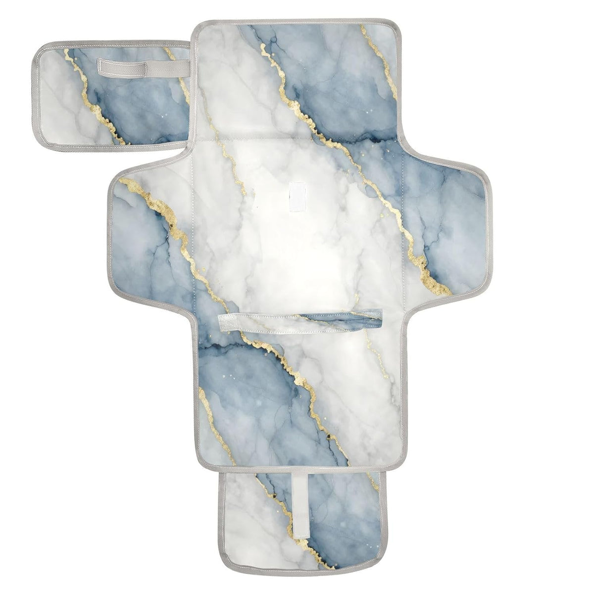 Marble Gray Blue Portable Diaper Changing Pad, Waterproof Baby Changing Mat with Storage Pocket & Built-in Pillow, Foldable Travel Pad, Newborn Gift Set for Boy Girl