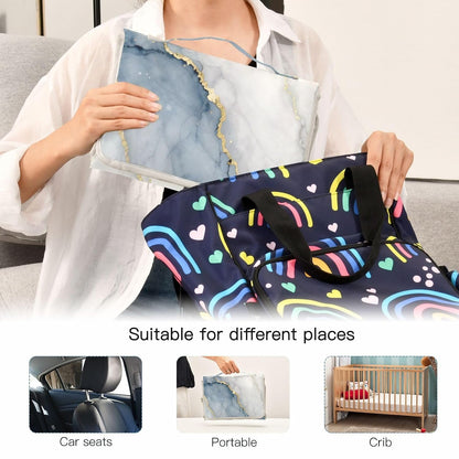 Marble Gray Blue Portable Diaper Changing Pad, Waterproof Baby Changing Mat with Storage Pocket & Built-in Pillow, Foldable Travel Pad, Newborn Gift Set for Boy Girl