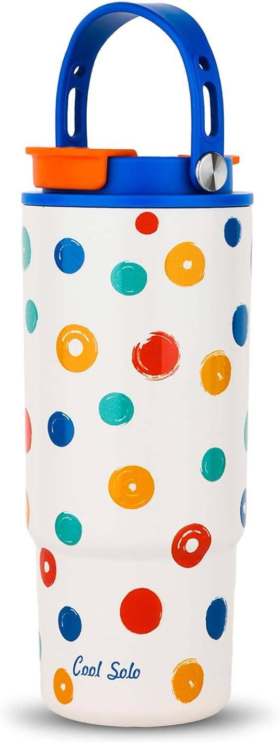 29oz Ceramic Lined Travel Mug - Leak Proof Stainless Steel Water Bottle with Straw & Handle, Fits Car Cup Holder, BPA Free, Keeps Drinks Hot 12Hrs/Cold 24Hrs for Coffee, Tea, Gym, Camping