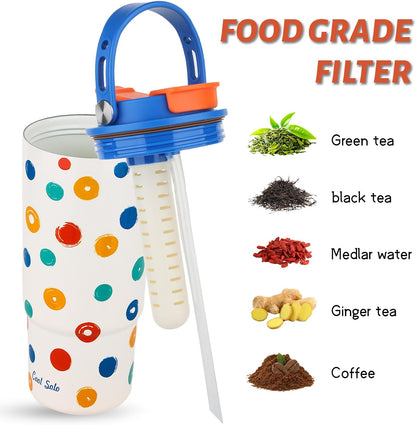 29oz Ceramic Lined Travel Mug - Leak Proof Stainless Steel Water Bottle with Straw & Handle, Fits Car Cup Holder, BPA Free, Keeps Drinks Hot 12Hrs/Cold 24Hrs for Coffee, Tea, Gym, Camping