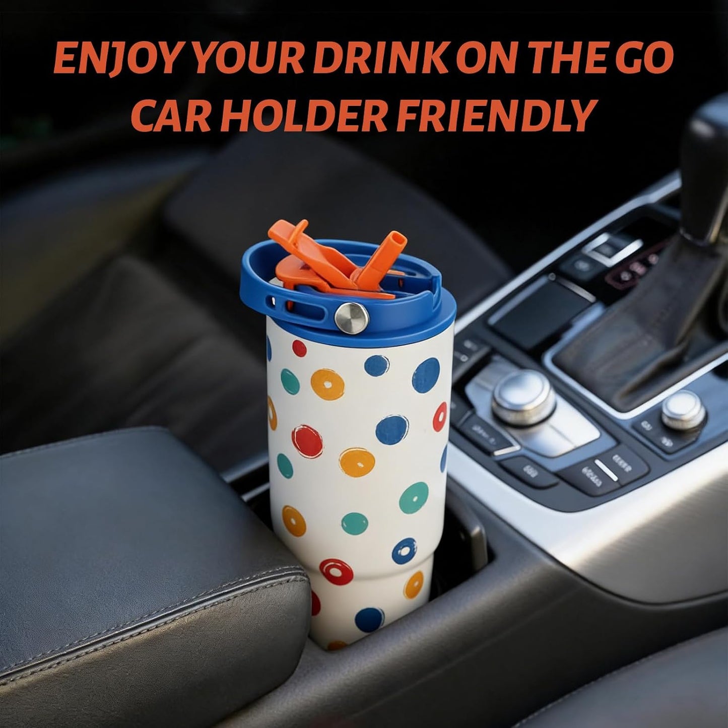 29oz Ceramic Lined Travel Mug - Leak Proof Stainless Steel Water Bottle with Straw & Handle, Fits Car Cup Holder, BPA Free, Keeps Drinks Hot 12Hrs/Cold 24Hrs for Coffee, Tea, Gym, Camping
