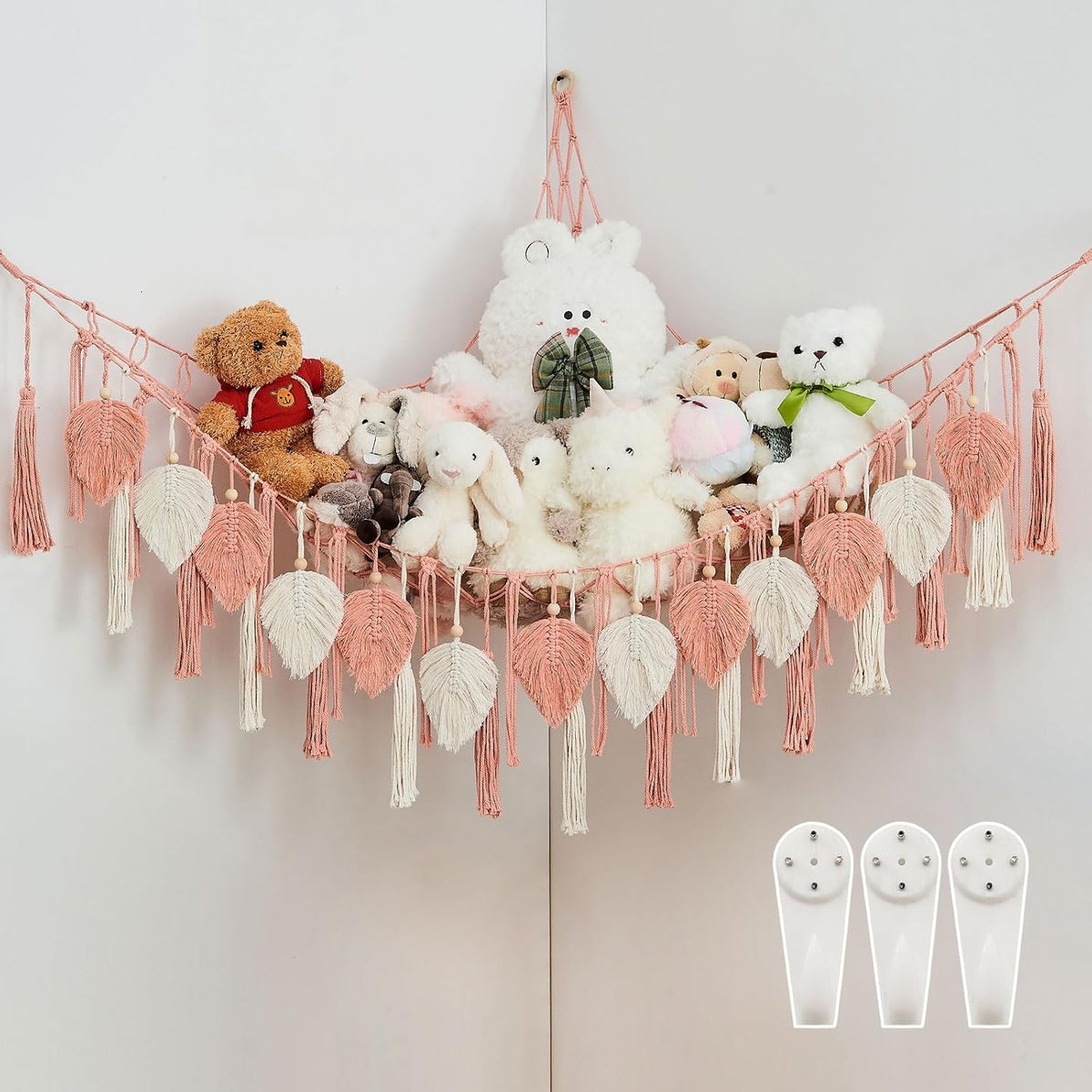 Stuffed Animal Storage Hammock with Leaf and Tassels