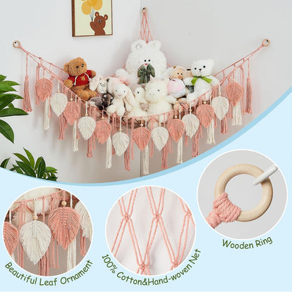 Stuffed Animal Storage Hammock with Leaf and Tassels