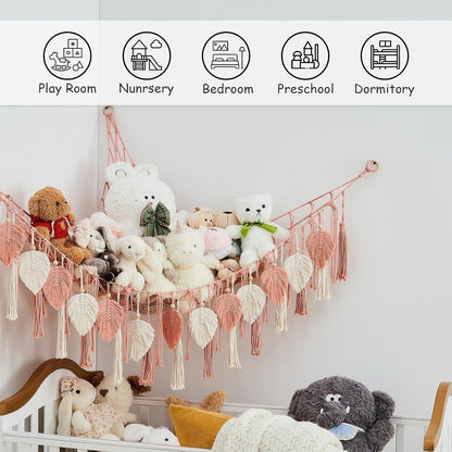 Stuffed Animal Storage Hammock with Leaf and Tassels