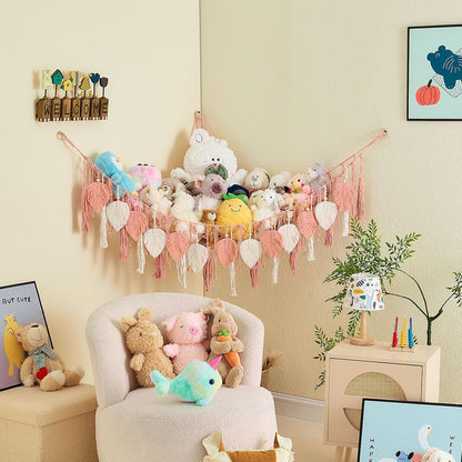 Stuffed Animal Storage Hammock with Leaf and Tassels