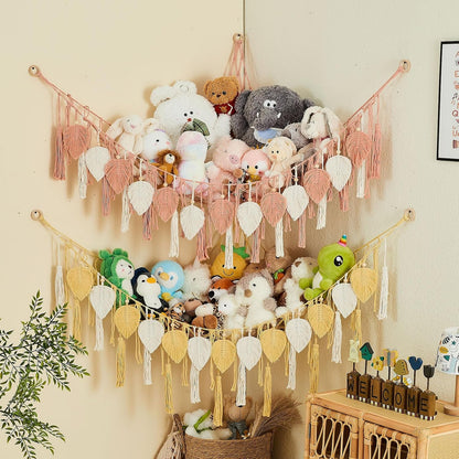 Stuffed Animal Storage Hammock with Leaf and Tassels