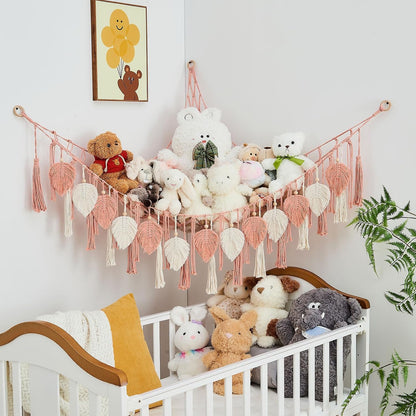 Stuffed Animal Storage Hammock with Leaf and Tassels