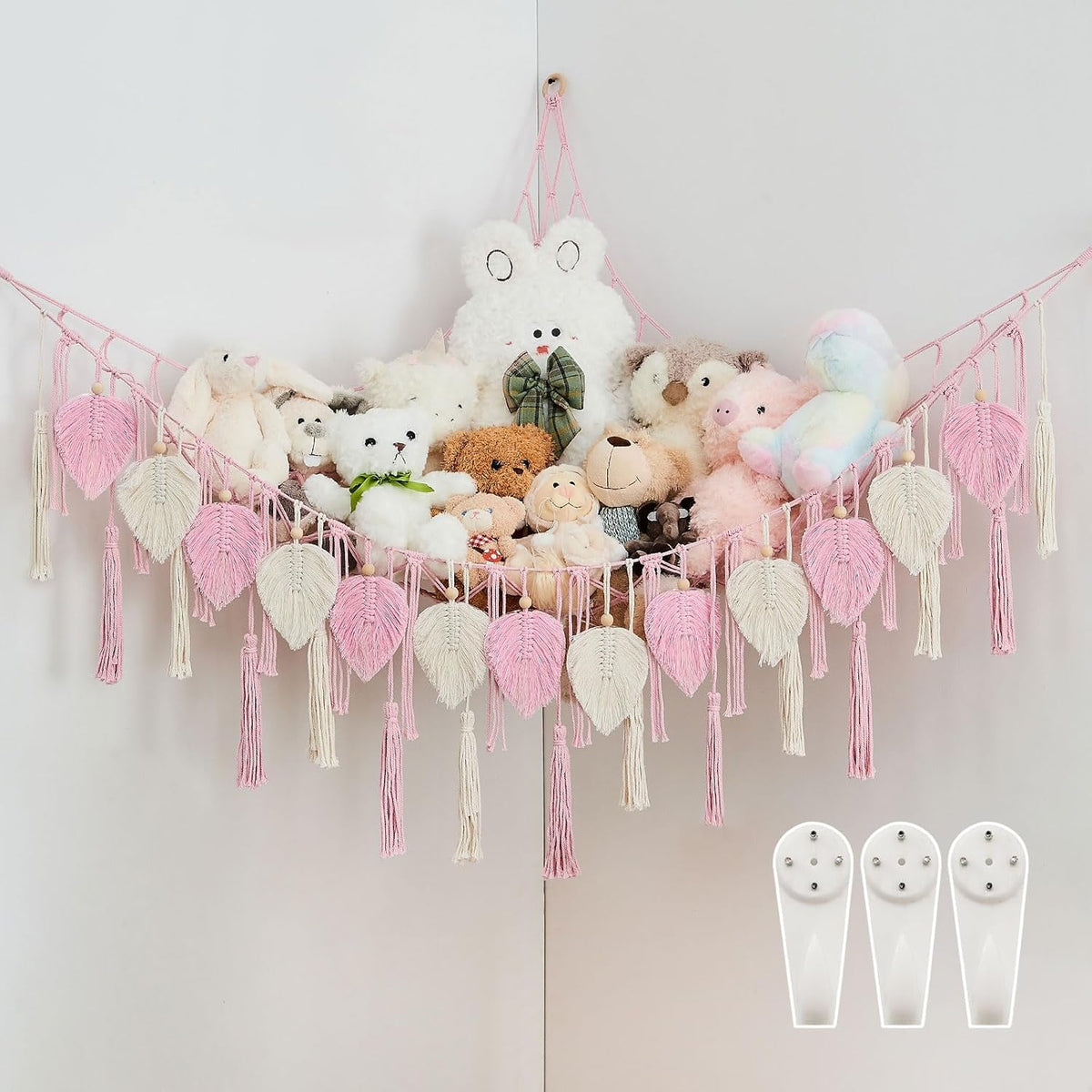 Stuffed Animal Storage Hammock with Leaf and Tassels